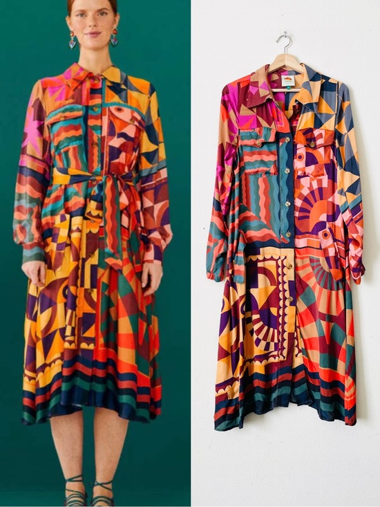 FARM Rio Dresses & Skirts - Farm Rio MEDIUM Graphic Scarves multicolor long sleeve pocketed shirt dress